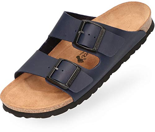 BOnova Schwanberg Damen Bonoflor blau in Größe 38. Sommersandale mit Kork-Fußbett. Hausschuh für das ganze Jahr. Hergestellt in der EU.