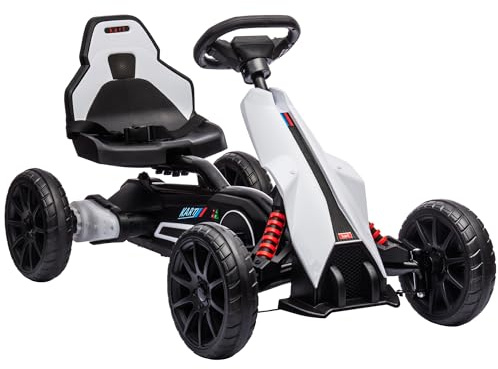 HOMCOM Kinder Elektro Gokart 12 V 3-5km/h Go Kart mit 2-Fach verstellbarem Modus, Sicherheitsgurt, Lenkrad, Kinderfahrzeug für 3-8 Jahre Kinder, Weiß
