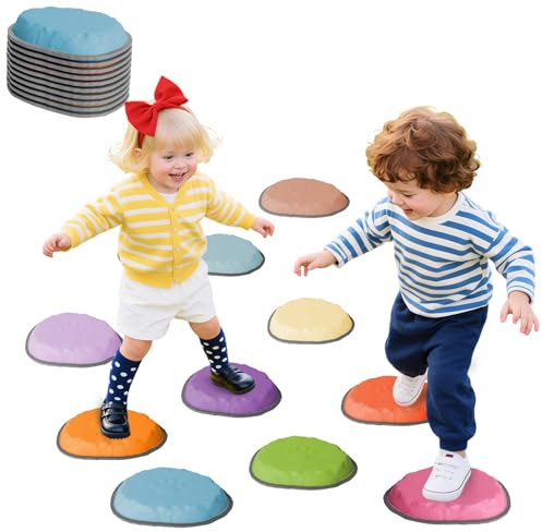 Stepping Stones for Kids, 10 PCS Non-slip Toddlers' Balance Sensory Toys, Indoor & Outdoor Play, Obstacle Course Game for Children Promoting Coordination and Motor Skills, Ages 3 4 5 6 7 8+ (10 PCS)