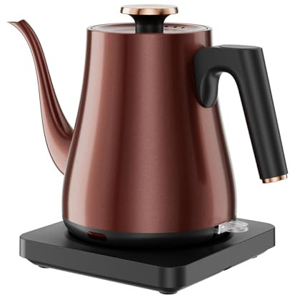 Bollitore Elettrico Collo d'Oca 1.0L, 1000W Ebollizione Rapida 4 Minuti, Bollitore Tè Acciaio Inossidabile, Caffè Pour Over per Ufficio/Viaggio/Cucina, Spegnimento Automatico, Rame Vintage, BPA-Free