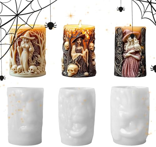 Molde Para Velas De Bruja Columnas - 3 Piezas Molde De Silicona Para Velas Con | Decoración Estacional Para Hogar Oficina Dormitorio Escritorio