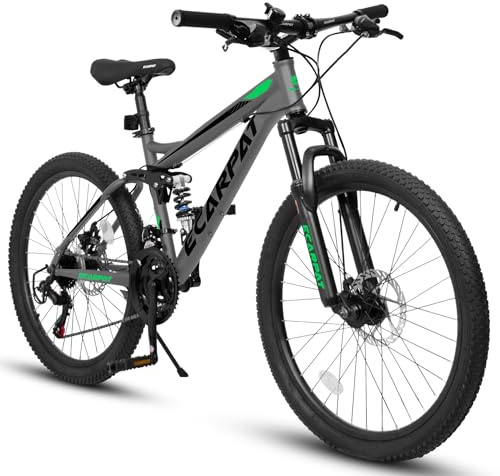 ItWorths 27.5 Full Suspension Mountain Bike Grey, 21 Speed Mountain Bicycle with Dual Disc Brakes, Front and Rear Shock Absorbers, Trigger Shifter High-Carbon Steel for Men Women Outdoor Fitness