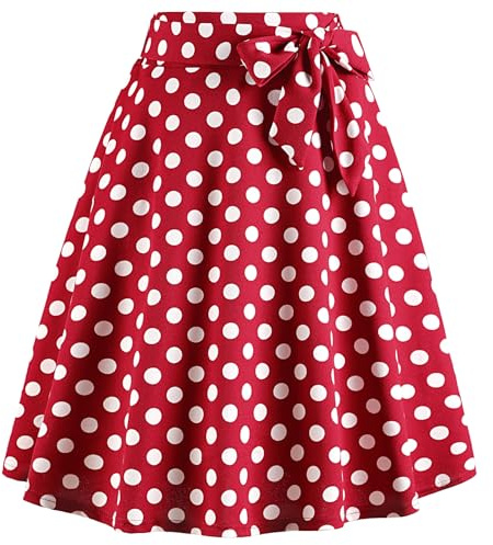 TRIWORKS Plus Size 1950s Pleated Vintage Red Maxi Skirt Without Skort Flared Elegant Polka Dot Skirt High Waist A-Line Skirts for Women UK 2XL