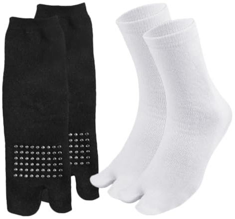Milisten Lot de 2 Paires de Chaussettes Hautes à Orteils Séparés en Coton et Silicone Antidérapantes pour Femmes, Design Délicat, Travail Voyage