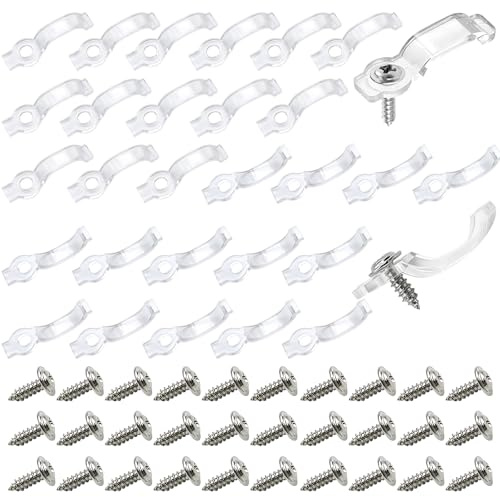 200 Pièces Clip de Fixation pour Bande LED Clip de Montage pour Bande LED Transparent Clips de Fixation Ruban avec 200 Vis pour 10mm/12mm Large Ruban Lumières