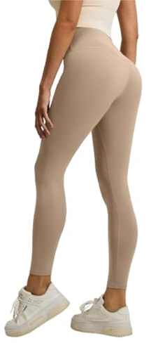 Leggings – sömlösa stickade leggings, högt skurna, ogenomskinliga, perfekta för sport, gym, löpning och yoga, ribbade, 2 st khaki, L