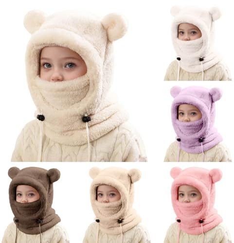Générique Cagoule d'hiver Thermique pour Enfants 3-10 Ans Multifonction Coupe-Vent Réglable Écharpe de Ski Bonnet en Polaire Chaude Casquette Tour de Cou écharpe pour Garçons Filles