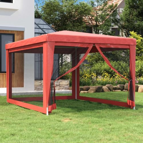 Nqyjm Tonnelle de Jardin Extérieur Tente de Fête avec 4 Parois Latérales en Maille Rouge 3x4m PEHD, Pavillon Chapiteau Tente de Réception pour Mariage, Camping, événements Commerciaux