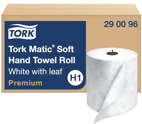 Tork matic premium pappershandduk rulle H1, mjukt papper handduk 290096, snabbabsorberande, långvarig tjock 2-lagers, vit - 6 rullar x 525 fot