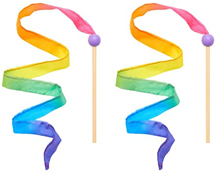 Sarah's Silks Mini Rainbow Streamer - Long Ribbon Wand for Kids, Pretend Play, Dance, Baton Stick Twirling, and Gymnastics Party Favors | 100% Silk and Wood Montessori and Waldorf Toys (2)