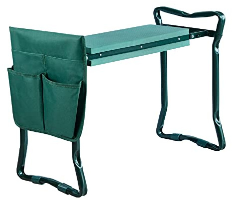 Froadp 59x28x49cm Tabouret de Jardinage Repose Genoux de Jardin avec Coussin en Mousse et Sac à Outils en Toile Amovible Siège de Jardinier Pliable Banc Agenouilloir Capacité de Charge Jusqu'à 150kg
