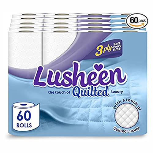 Morgan's Lusheen Soft Quilted Toilet Rolls Bulk Buy - Super Quality 3 Ply Tissue Roll Provide Ultimate Comfort- Pack of 60 (1 x Pack) White Pack- Rolls)