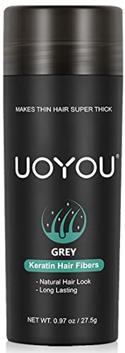 UOYOU GREY Hair Fibres for Thinning Hair 27.5g Bottle | Undetectable & Natural Keratin Hair Fibers Concealer for Hair Loss for Men and Women | Hair Building Fibres Powder [GREY]