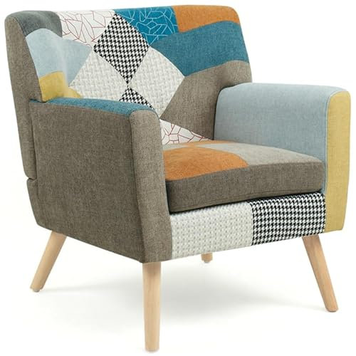 IDMarket - Fauteuil scandinave LIV en Tissu Patchwork Multicouleur