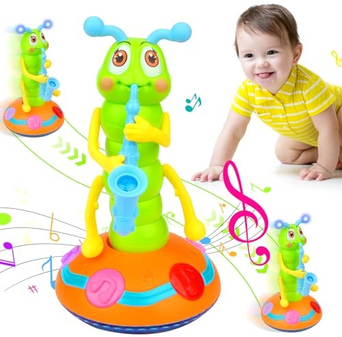 Pipihome Dancing Singing Crawling Caterpillar Toy - Light Up Musical Sensory Toys for Baby Toys 6 to 12 Months, Toddlers 1-4 Years Old oys Girls (Pink Blue Tentacles Random)