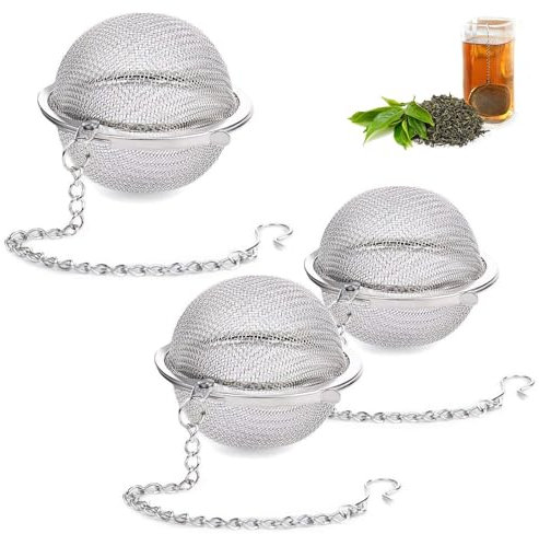 Teeei, Tea strainer, 3 Stück Gewürzfilter, Teesieb edelstahl, Teebrühkorb, Teeei für Losen Tee, Teekugel mit Kette, Teeblatt-Ei, Wiederverwendbarer Teefilter für die Meisten Tee-Tassen und Tee-Schalen