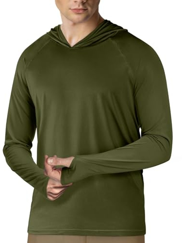 Långärmad huvtröja för herr, 2-pack, UPF 50+ solskydd, rashguard, fiske, utomhus, löpning, sol, UV-tröjor, snabbtorkande, Armégrönt, M
