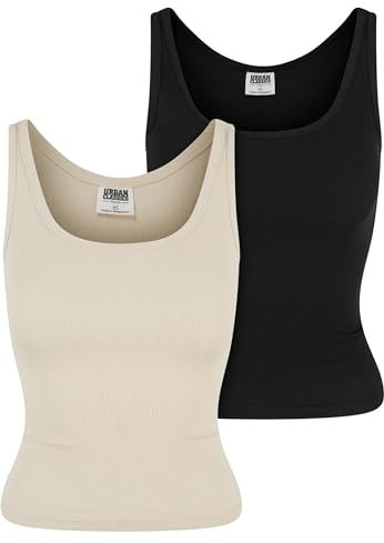 Urban Classics Damen Tanktop Ladies Organic Basic Rib Top 2-Pack, Doppelpack Tanktop für Frauen, Regular Fit, Größen XS - 5XL