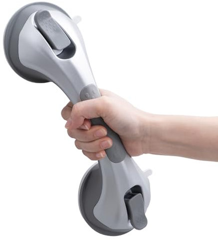 LEVERLOC Poignée Ventouse, 31 CM Douche Barre d'appui À Succion pour Baignoire, 110 KG Poignées de Sécurité pour Salle De Bain, Seniors, Personnes Âgées, Résistant, Barre de Maintien Amovible, Argent