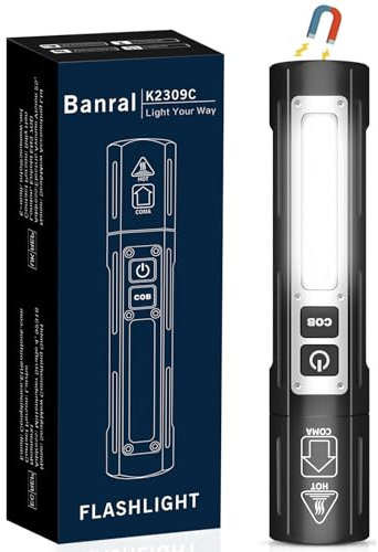 Banral Torcia a LED ricaricabile, estremamente luminosa, torcia a LED, ricaricabile, piccola torcia con 8 modalità, IPX5, impermeabile, per campeggio, escursionismo, pesca, emergenza