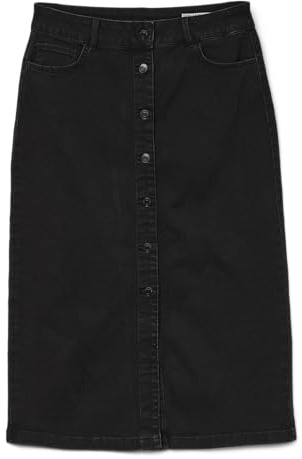 VERO MODA Vmnatty DNM Mix Noos Jupe à Boutons 7/8, Jean Noir, M