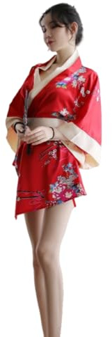 TCNGKIJIUK Robe de chambre femme kimono japonais traditionnel en satin sexy col V chemise de nuit avec ceinture