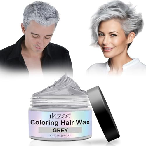 Teinture Lavable Cheveux 220g Teinture pour Cheveux Temporaire, Hair Wax Color Cire de Couleur pour Cheveux Lavable pour Hommes et Femmes, Fête, Festival Cosplay Halloween (Gris, 120g)