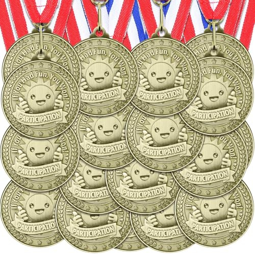 Loetere 12 Pcs Participant Award Medal with Neck Ribbon 2 Inches Metal Participation Medals Trophy for Adults Sports Competition Tournaments Event Team Prize Party Favors Decor(Classic)