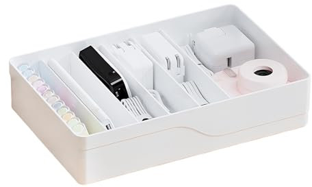 Scatola Porta Cavi Bianco - Organizer Cavi con 7 Divisori Rimovibili, Soluzione di Archiviazione Multifunzionale per Ufficio, Casa, Caricabatterie e Accessori