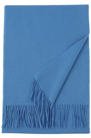 Prettystern 200cm long Echarpe en laine uni-colore avec franges pour automne hiver chaud homme et femme Bleu ciel