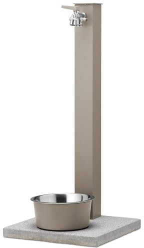 Fontana fontanella da giardino per cani, gatti e animali, Made in Italy con ciotola rimovibile, base in cemento e doppio rubinetto Bel-Fer REX-R (Tortora)