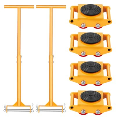 VEVOR 4 PCS Plataforma Rodante para Maquinaria y 2 Manijas, Total Carga de 6 T, Carro para Maquinaria con Tapa Giratoria de 360° y 4 Ruedas Direccionales, Equipo de Movimiento Industrial, Amarillo
