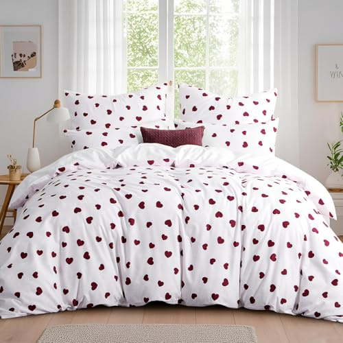 Tifschlaf Set Copripiumino King Size - Set Biancheria da Letto Kingsize con Federe, Microfibra Ultra Morbida Lussuosa Non si Stira Copripiumino con Chiusura a Cerniera, Carino Cuore Rosso per Ragazze