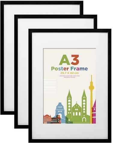 Egofine bildram A3, träram A3 med akrylglas passepartout för foton DIN A4, certifikatram för väggmontering, 29,7 x 42 cm affischram för porträtt, hem, kontor, svart, 3 stycken