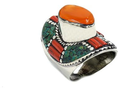 Bagues Bohèmes Artisanales pour Hommes Femmes Ambre Turquoise Corail Anneau Ajustable Plaqué Argent Bijou Mode Unique