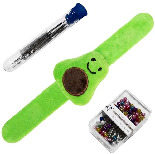 Avocado Wrist Pin Cushion for Sewing, Snap Bracelet Wrist Bands Pincushion Organizer for Pins and Needles Include 80 Pearl Ballhead Pins and 18 Sewing Needles