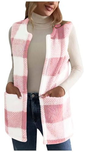 Wyongtao Veste Polaire Femme Sans Manche Gilet Femme Cachemire Chaud Manteau Plaid Automne Hiver 2025 Sherpa Waistcoat Casual Chic Et Elegant Gilets Blousons Ouvert Sur Le Devant Cardigan Veste
