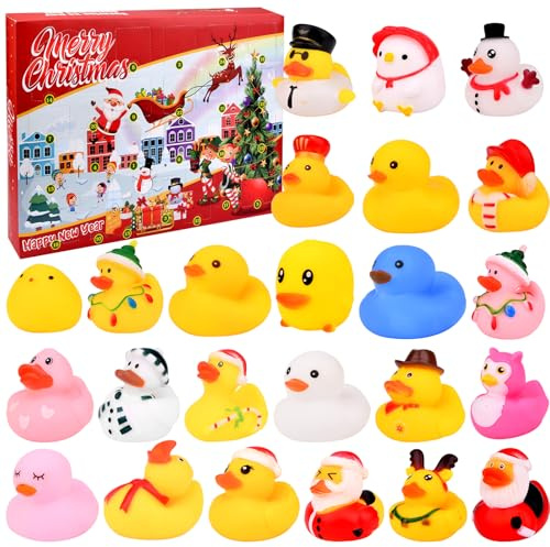 Dandin Duck Advent Calendar 2025, Rubber Duck Advent Calendar 2025, 24 Days Christmas Countdown with 24 Rubber Ducks for Boys, Girls, Kids and Toddler, Christmas Party Favor Gifts