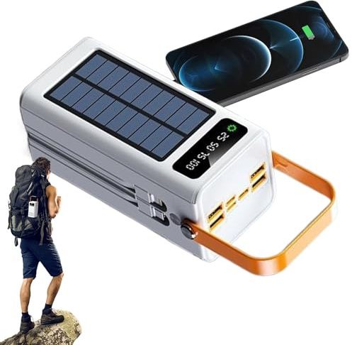 Banco De Batería Solar, Paquete De 120 W, Cargador Externo De 50000 MAh con Luz, Luz 4 Salidas Y 3 Entradas Cables Integrados para Pesca Senderismo Acampada Actividades