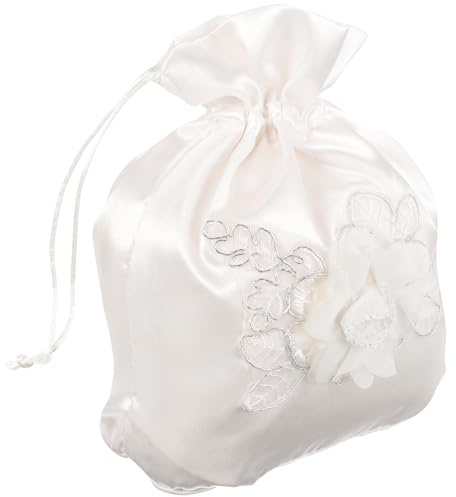 BAZEITFLOW Borsa da Sposa Coulisse in Raso Bianco Decorata Fiori, Borsetta Floreale per Damigelle D’Onore, Accessorio per Feste e Matrimoni Elegante e Leggero