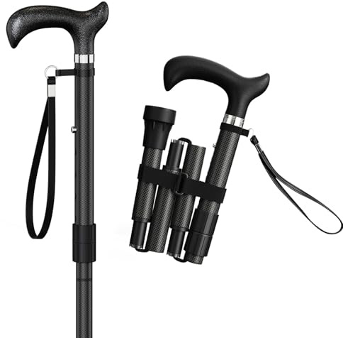 Intercare bastone per anziani, bastone da passeggio elegante pieghevole e regolabile 85–95 cm, bastone leggero in carbon fiber