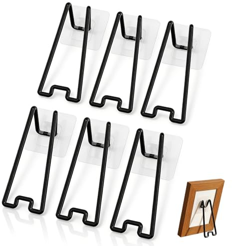 Cloxtralon - Soporte para marco de fotos (6 unidades, autoadhesivas, de acero inoxidable, expositores de pantalla duraderos, para marcos de fotos, pinturas y decoración interior
