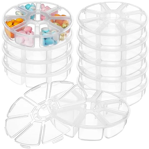 Ciieeo Boîte à Compartiments Ronde en Plastique Blanc 8 Compartiments pour Rangement Cosmétique, Protection la Saleté, pour Chambre et Bureau, Lot de 10