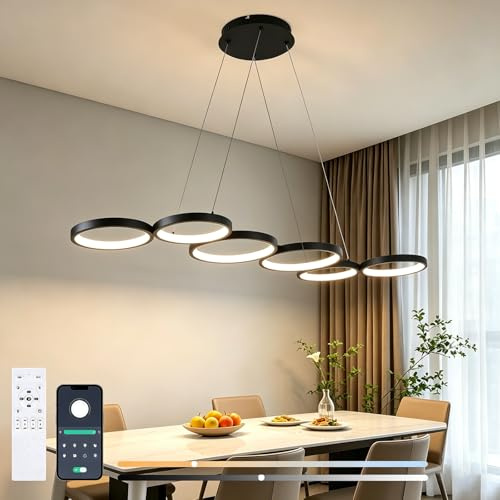 113cm LED Pendelleuchte Esstisch Dimmbar, 69W Moderne Hängelampe, Schwarz