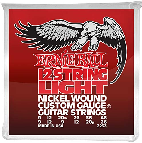 Ernie Ball, Light 12-String Nickel Wound, Corde per chitarra elettrica a 12 corde, diametro 9-46