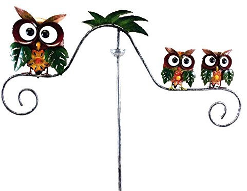 SK Style Metal Garden Wind Spinner, Balance Stake - Owl Bird Family - Owls