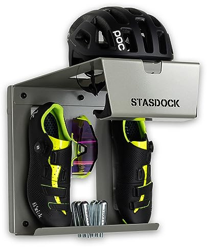 Stasdock Supporto Bici da Muro | Deep Silver | Appendi Bici da Corsa | Portabici da Parete con Mensola | Gancio Bici Muro con Accessori | Supporto Bici da Parete per Garage o Interni
