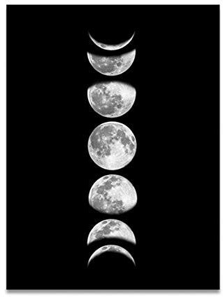 Fdit Quadro Fasi Lunari su Tela Senza Cornice, Quadro Moderno Verticale per Camera da Letto, Soggiorno Decorazione Murale 40x30cm