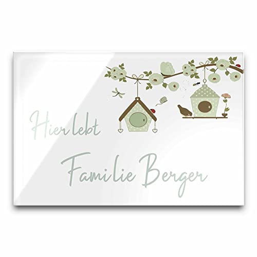 Edles Türschild mit Namen für die Haustür | Namensschild Briefkasten-Schild selbstklebend oder mit Bohrlöcher Klingelschild mit kratzfestem UV Druck | Größe ab 9x6 cm bunte Türschilder