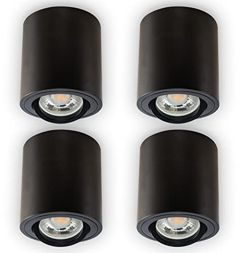 INNOVATE LED Aufbauspot - 35° schwenkbare Aufbauleuchte - kompakter Aufputz Deckenspot - moderner IP20 Aufbaustrahler GU10 Fassung - flaches Downlight excl. Leuchtmittel (4 Stück, Schwarz Rund)
